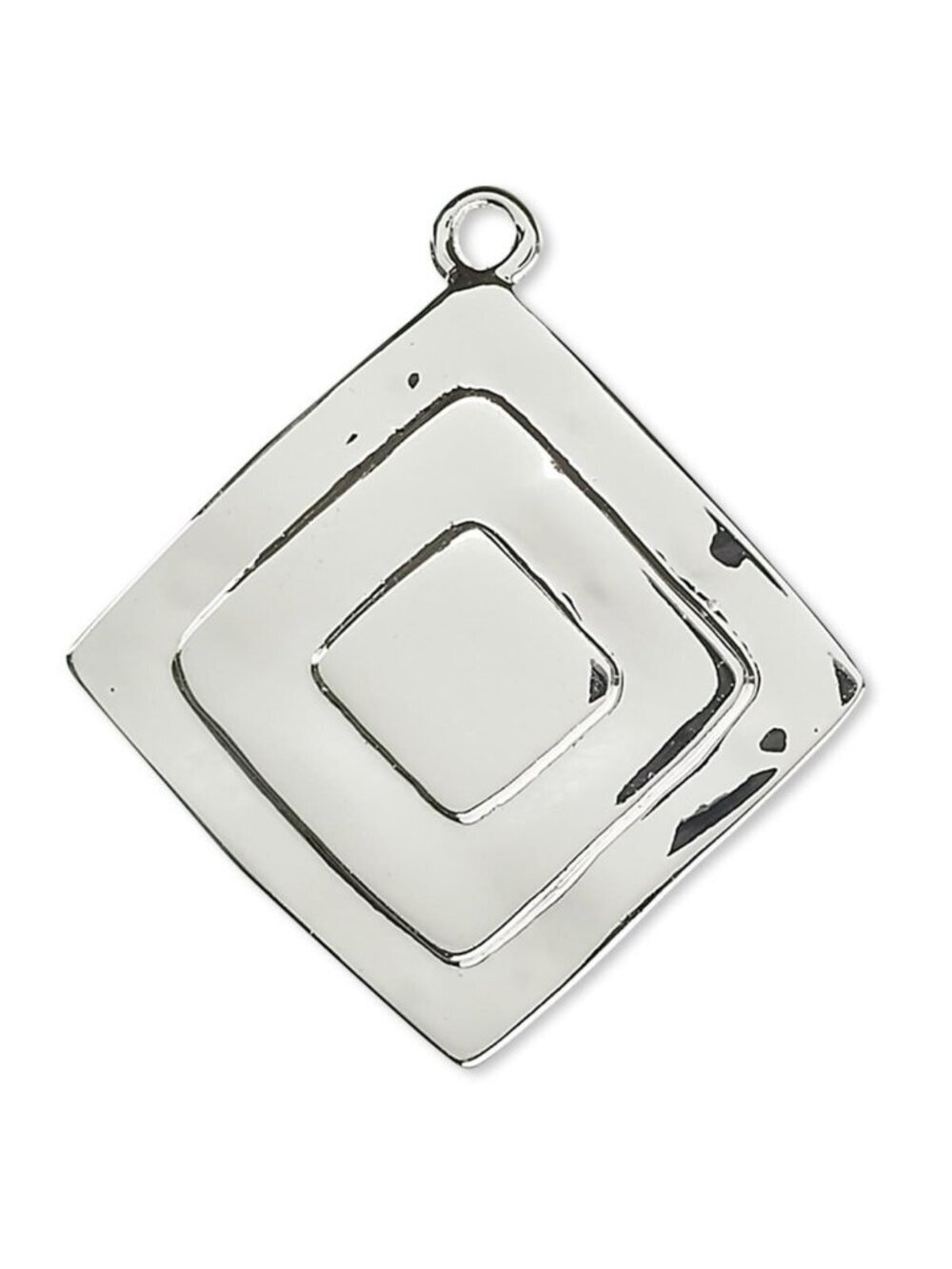 Mid Century Modern Style Wavy Geometric Diamond Shape Silver Plated Pendant